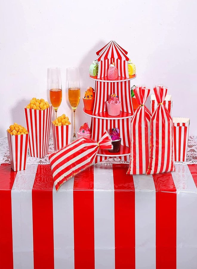 Lecferrarc 100 Pcs Carnival Treat Bags Circus Carnival Cellophane Candy Bags Red and White Stripe Circus Party Favors with Twist Ties for Birthday Party Supplies - Image 5